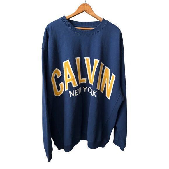 NWT Calvin Klein Varsity Sweatshirt Style Logo Relaxed Cobalt Blue Size 2X - Picture 2 of 6